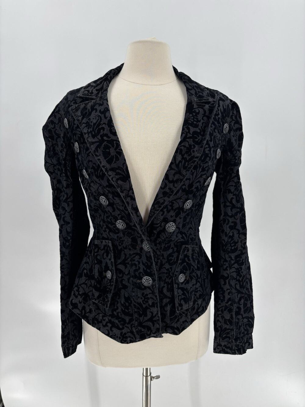 Vintage Betsey Johnson Blazer Jacket Womens 6 Black Velvet Corset Buttons Gothic